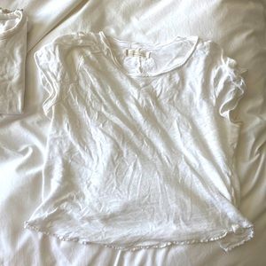 Free People white t-shirt, size medium, ruffled sleeves and hem